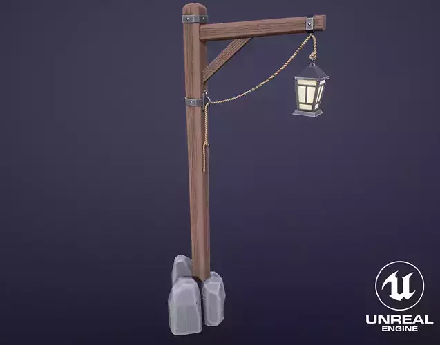 Stylized Wooden Lamp With Rocks