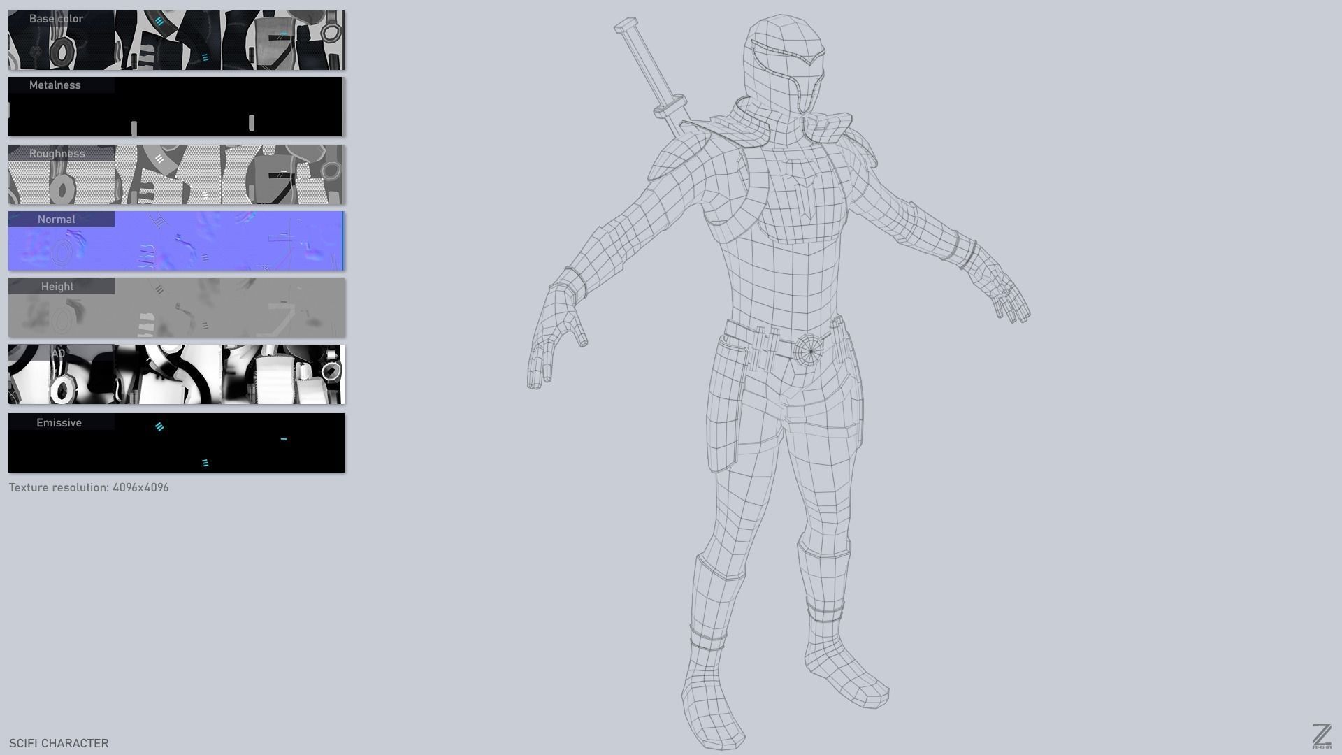 Scifi character Low-poly 3D model_3