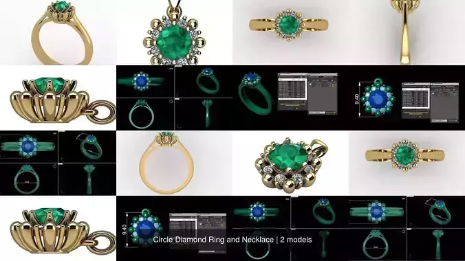 Circle Diamond Ring and Necklace