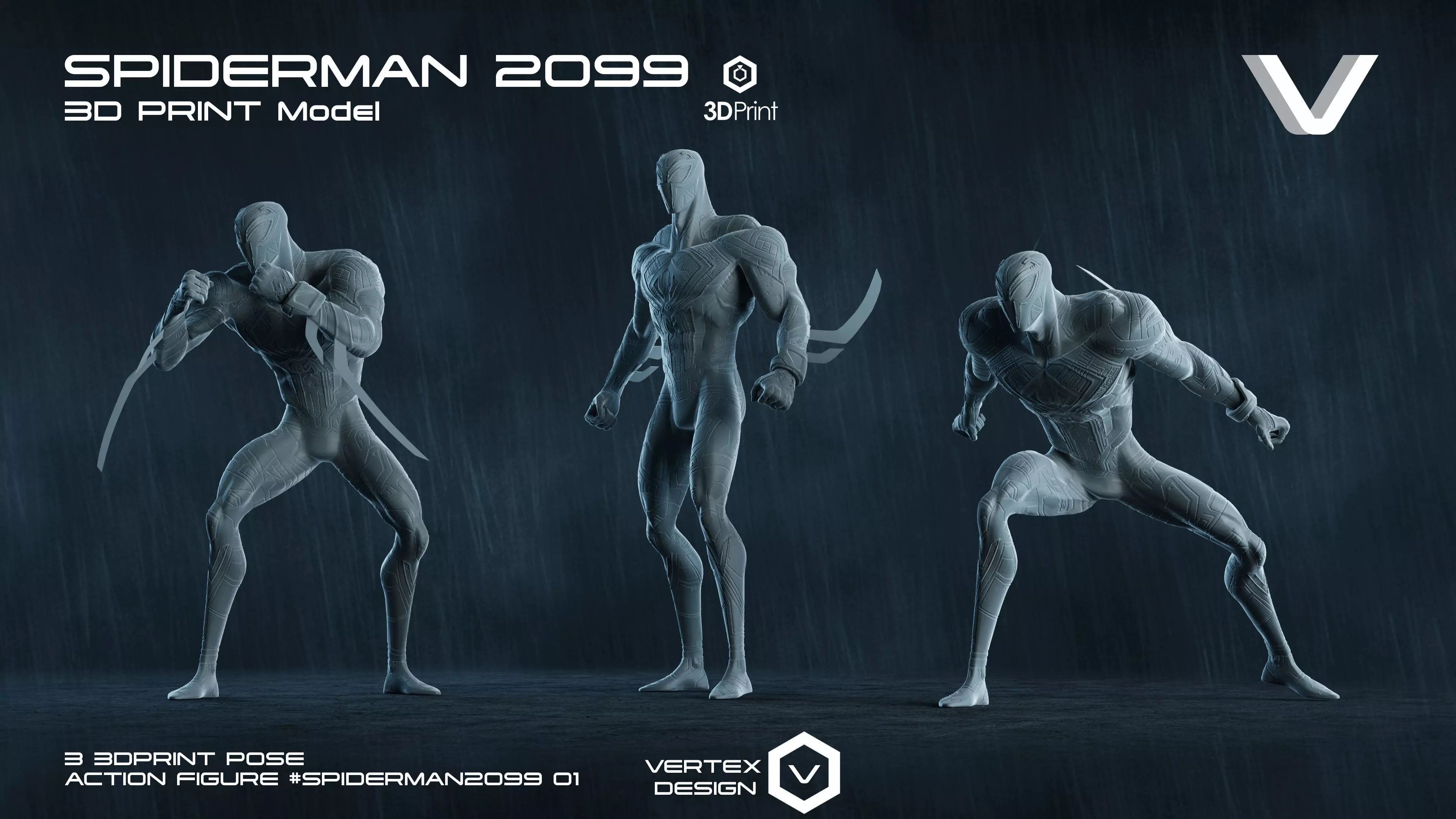 3 Spiderman 2099 Action Figures Pack01 3D print model