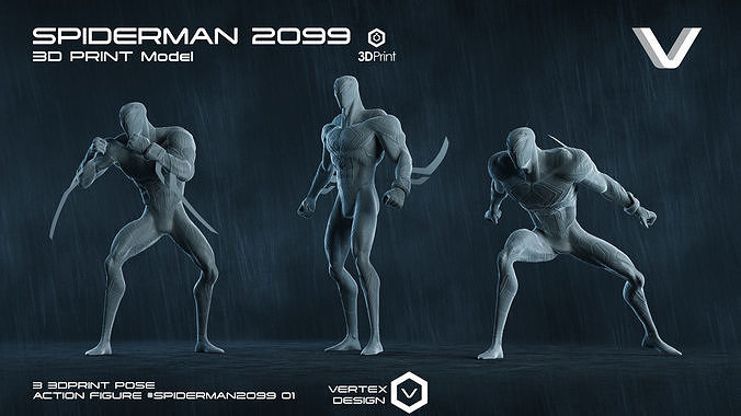 3 Spiderman 2099 Action Figures Pack01 3D print model