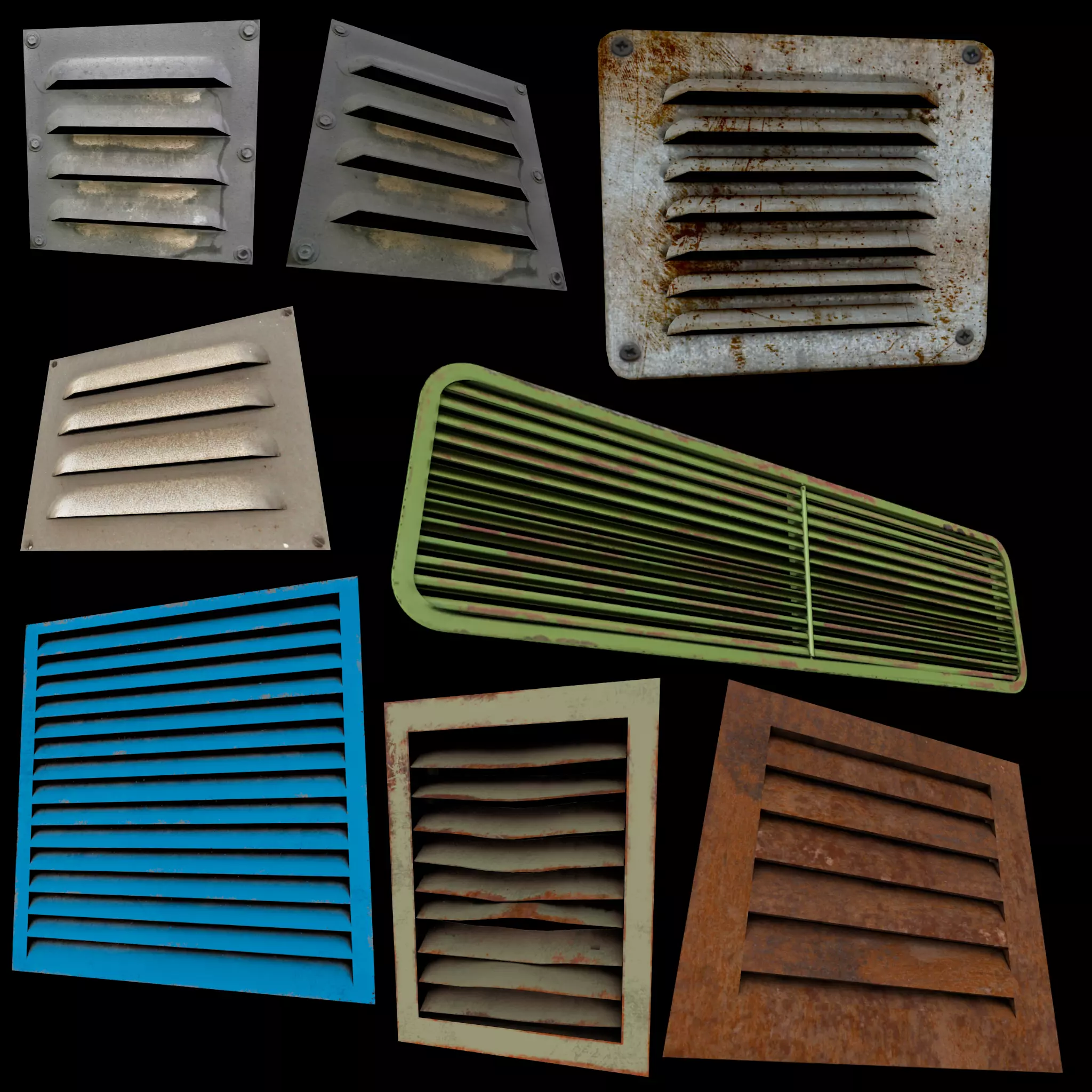 Set of air vents Low-poly 3D model_0