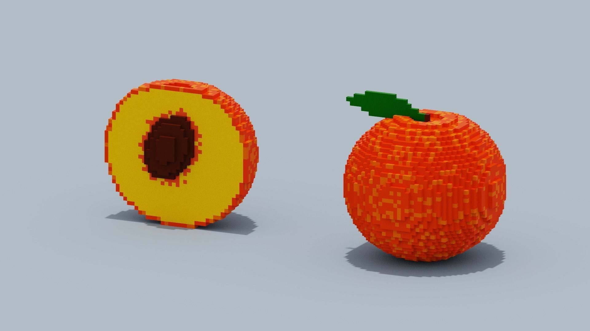 Voxel Peach Low-poly 3D model_16