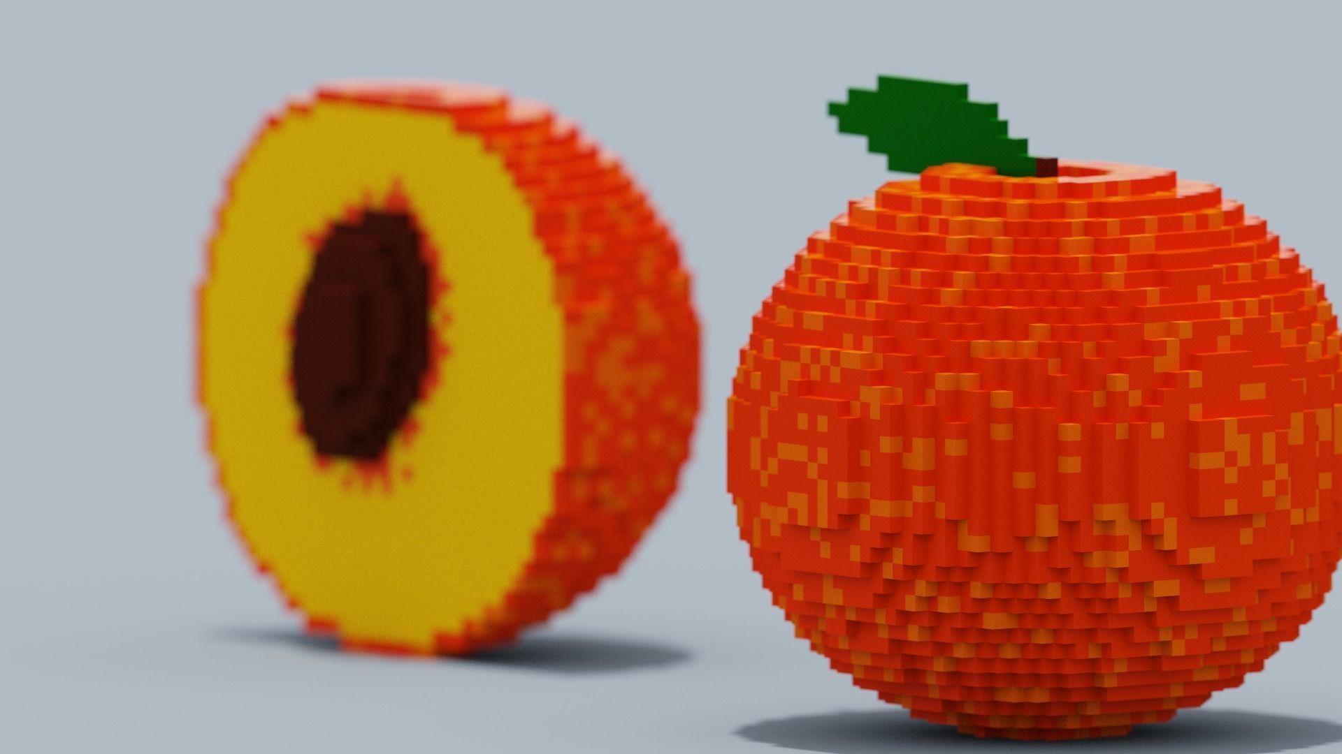 Voxel Peach Low-poly 3D model_4