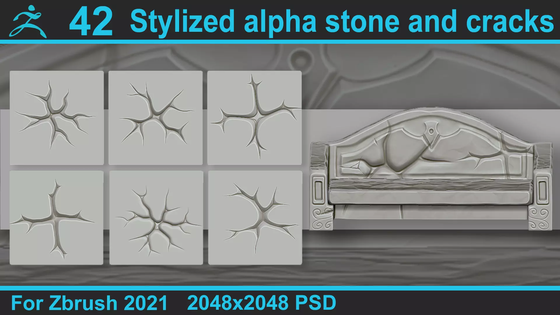 Stylized alpha stone and cracks 3D model_0