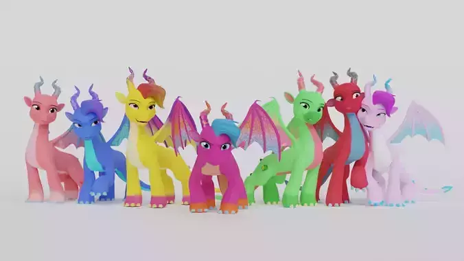 MLP Gen 5 Dragons Low-poly 3D model
