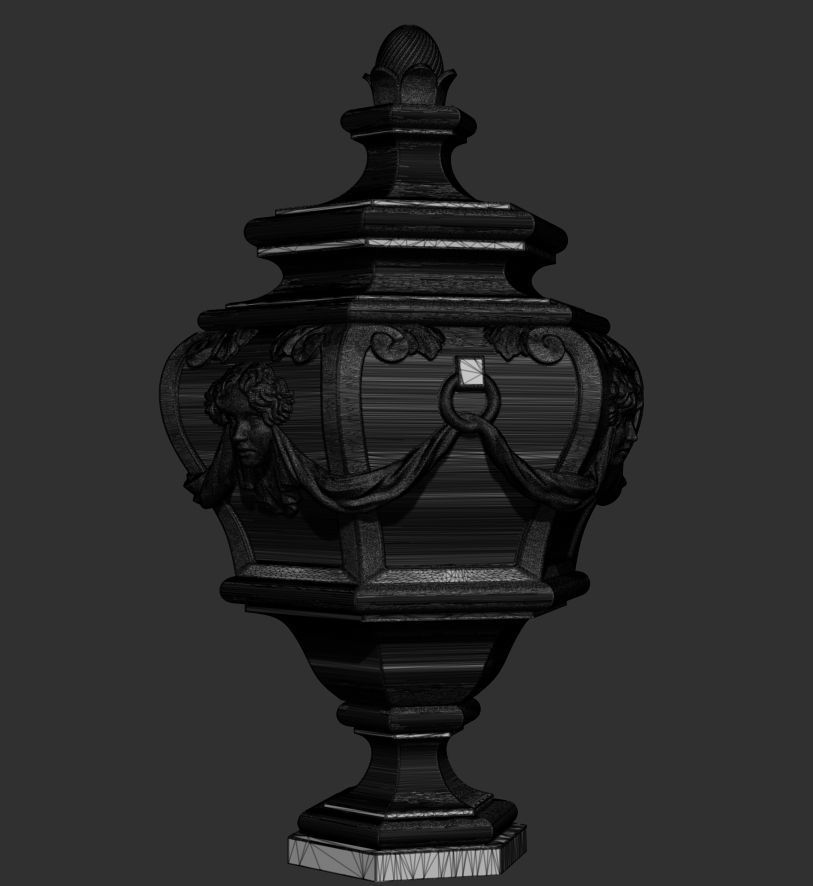 Hexagonal Urn with Female Faces and Drapery Decorations 3D model_6