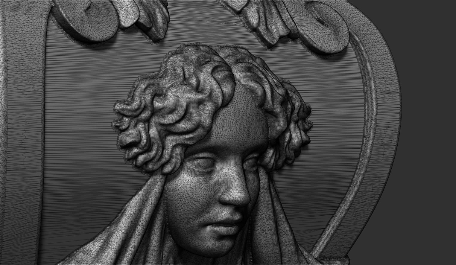 Hexagonal Urn with Female Faces and Drapery Decorations 3D model_8