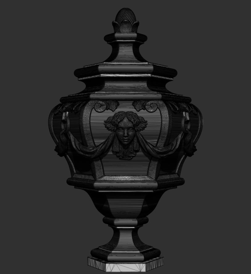Hexagonal Urn with Female Faces and Drapery Decorations 3D model_4