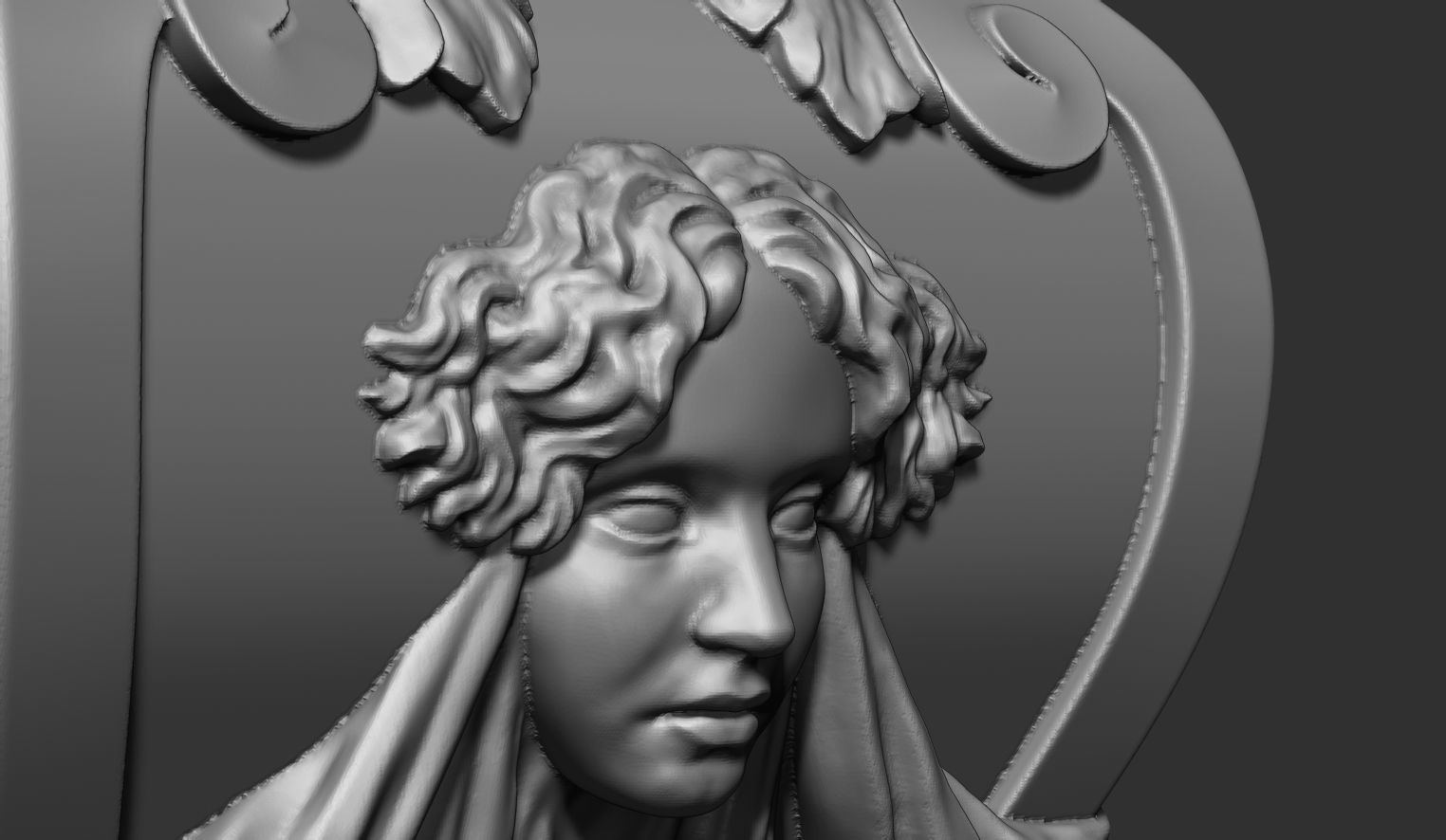 Hexagonal Urn with Female Faces and Drapery Decorations 3D model_7