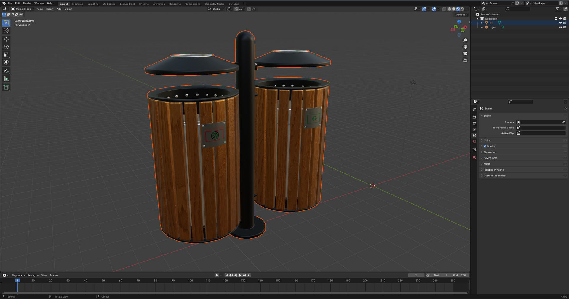Outdoor Trash Bins 01 Low-poly 3D model_11
