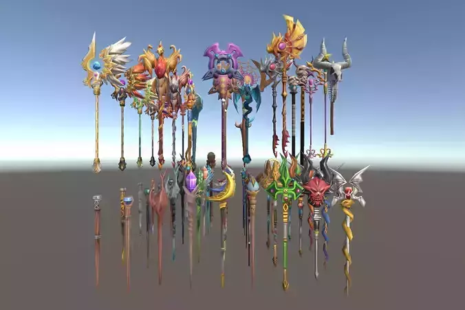 Cartoon Fantasy Weapons Staffs Low-poly 3D model
