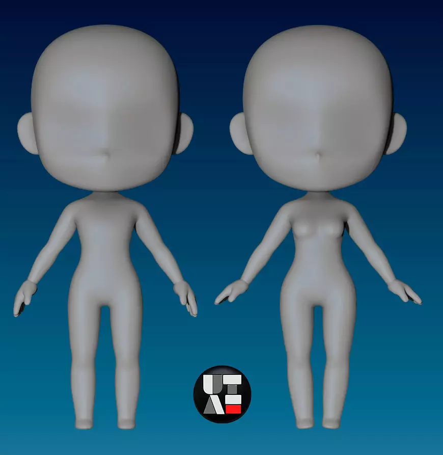 BASE MESH MALE AND FEMALE CHIBI 1punt5 HEAD Free 3D print model