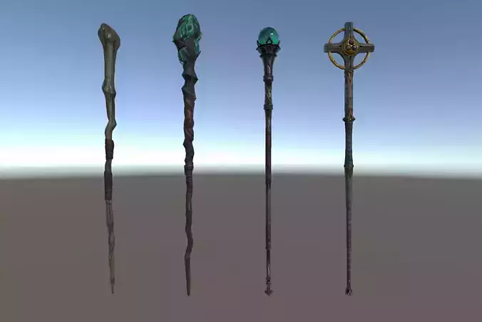 PBR Fantasy Weapons Staffs Low-poly 3D model