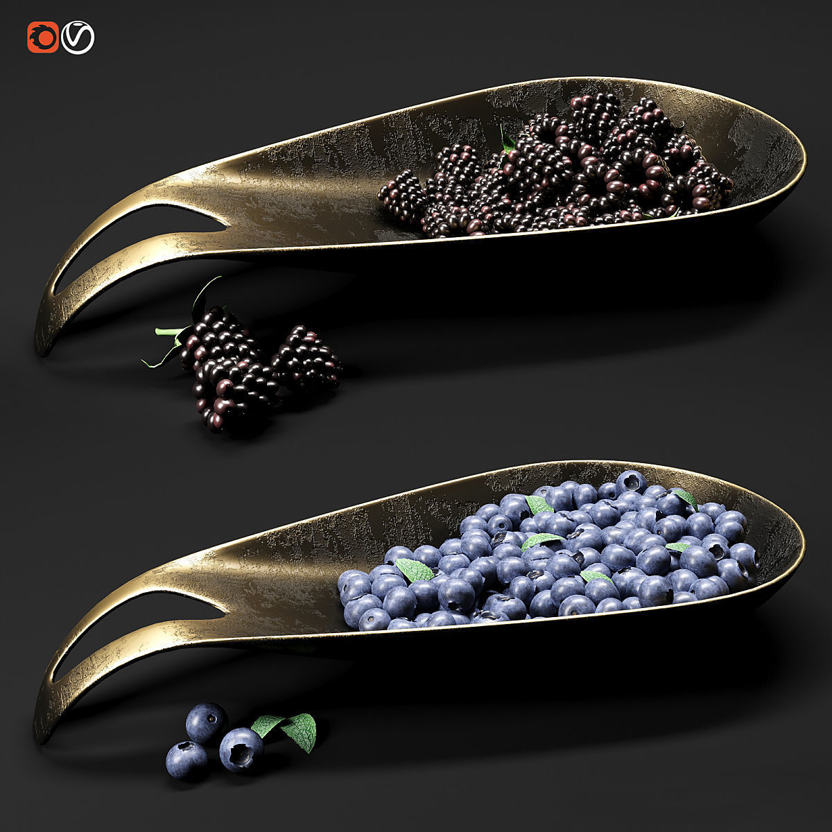 Dish with berries and fruits 3D model_2