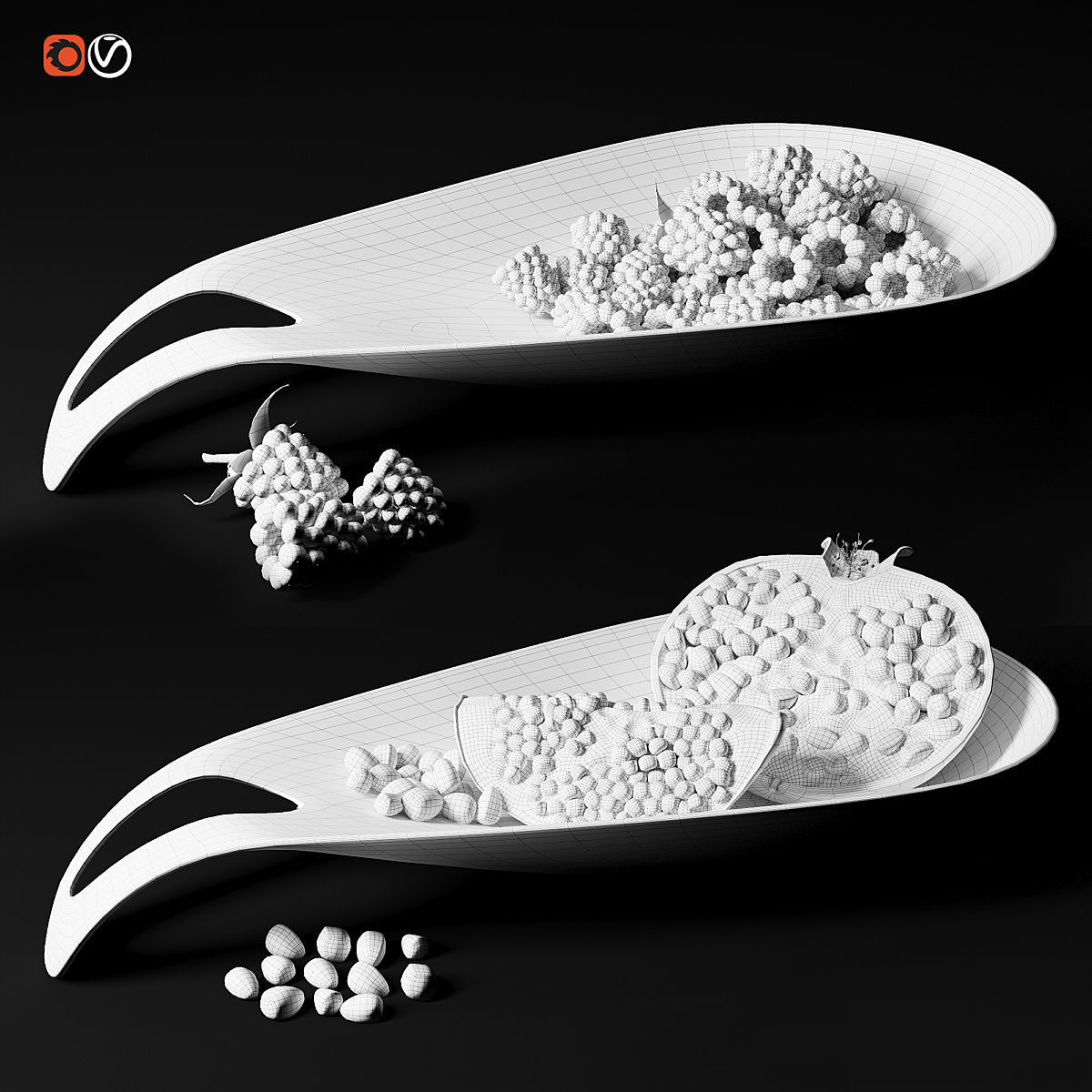 Dish with berries and fruits 3D model_3