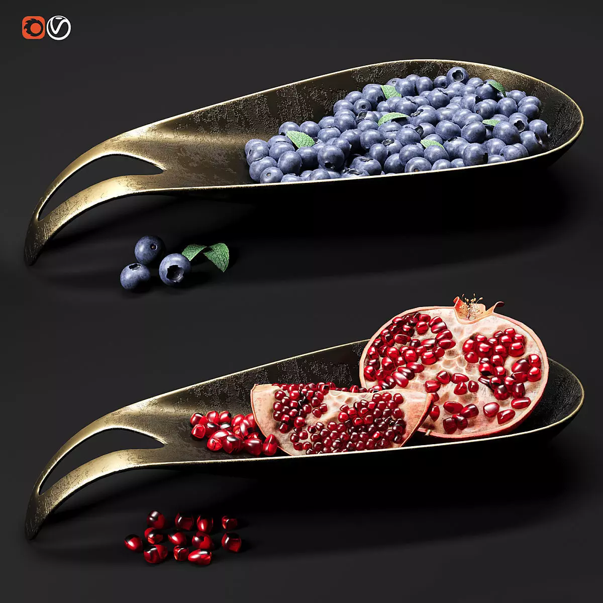 Dish with berries and fruits 3D model_0
