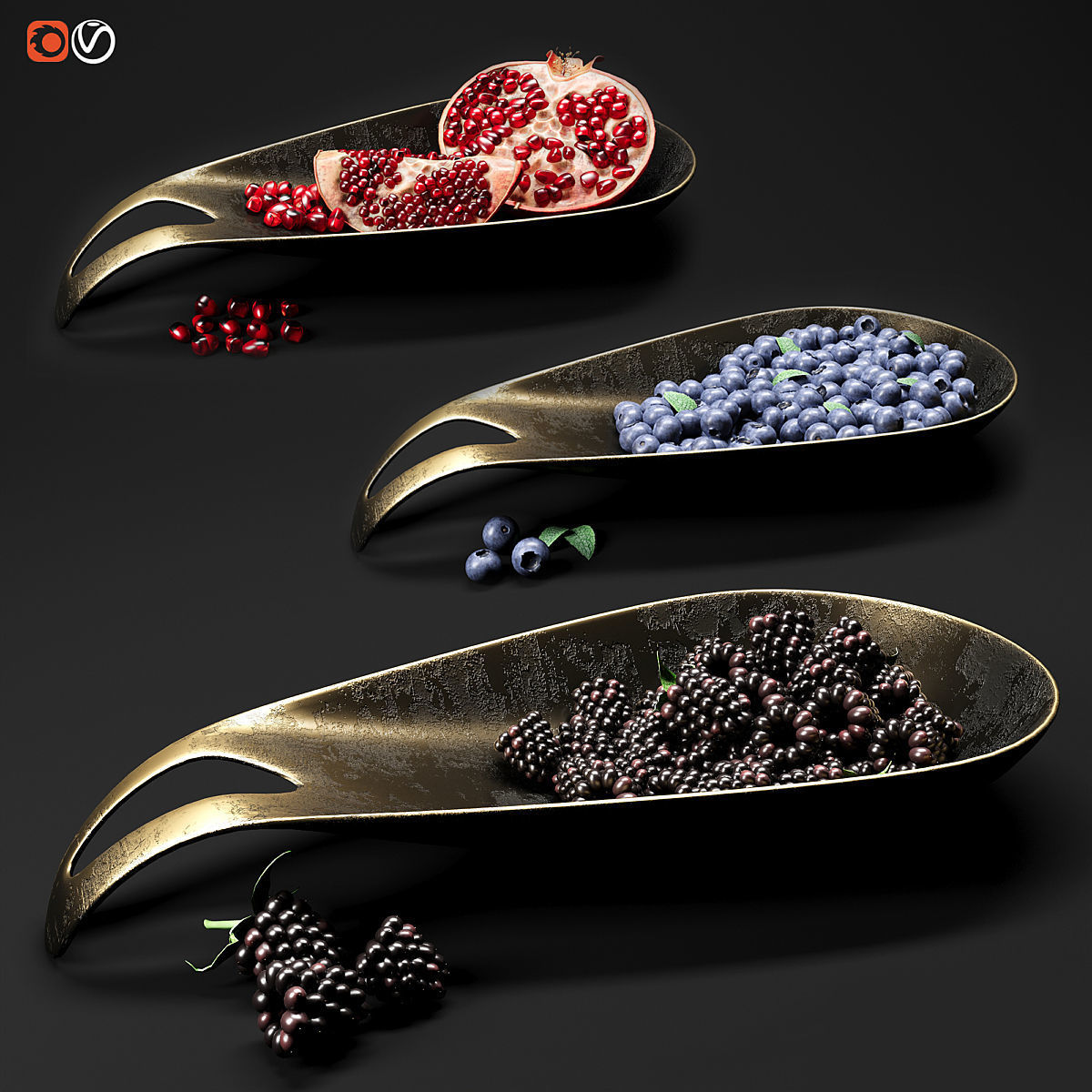 Dish with berries and fruits 3D model_1