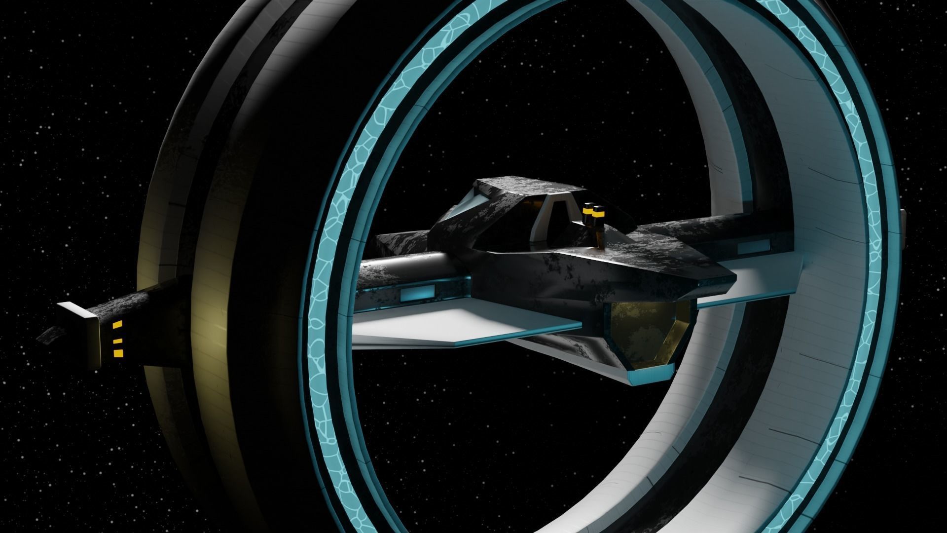 Futuristic Hyperdrive Spaceship Low-poly 3D model_2