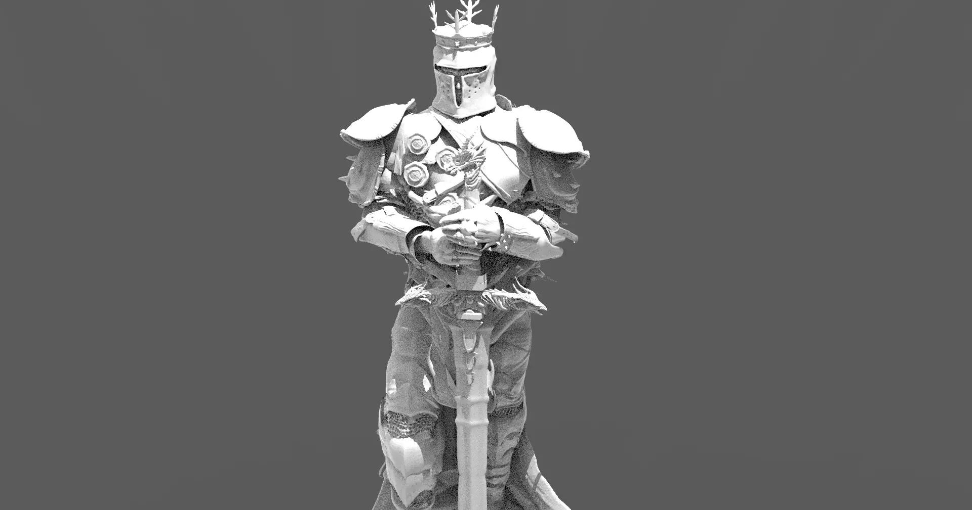 Dragon Knight sculpture with Great sword 3D model