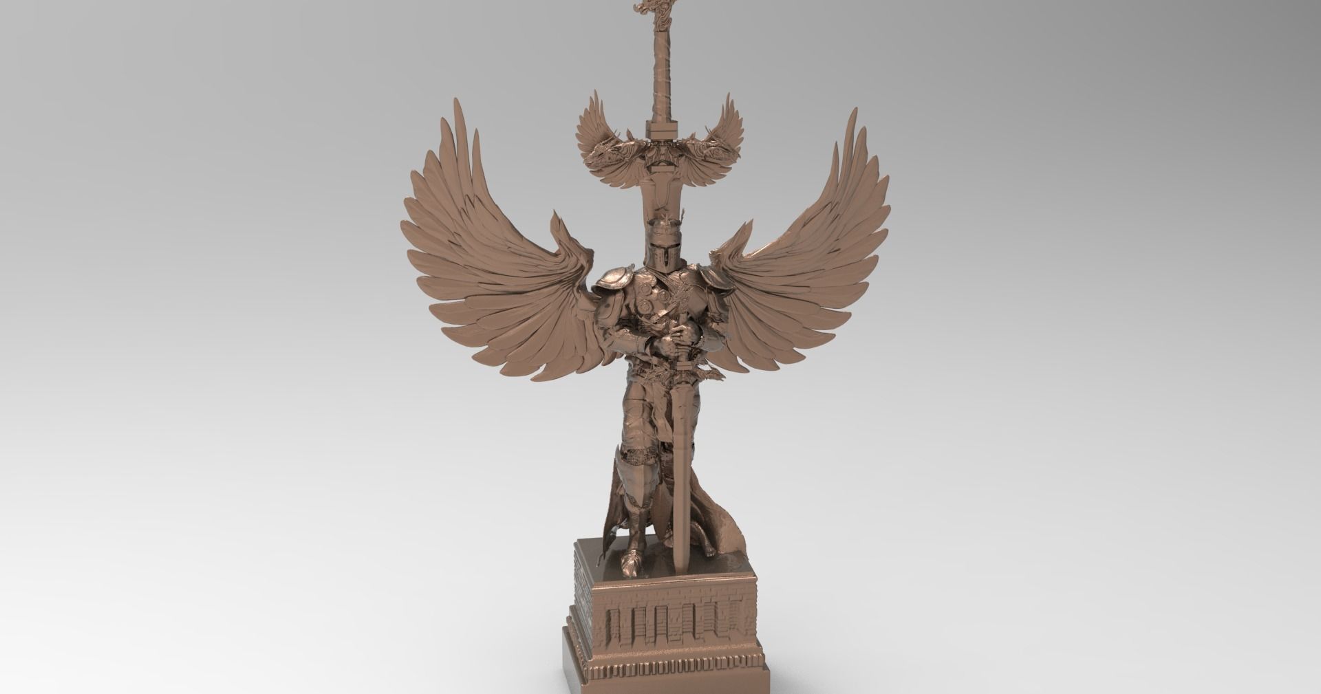 Dragon Knight sculpture winged 3D model_1