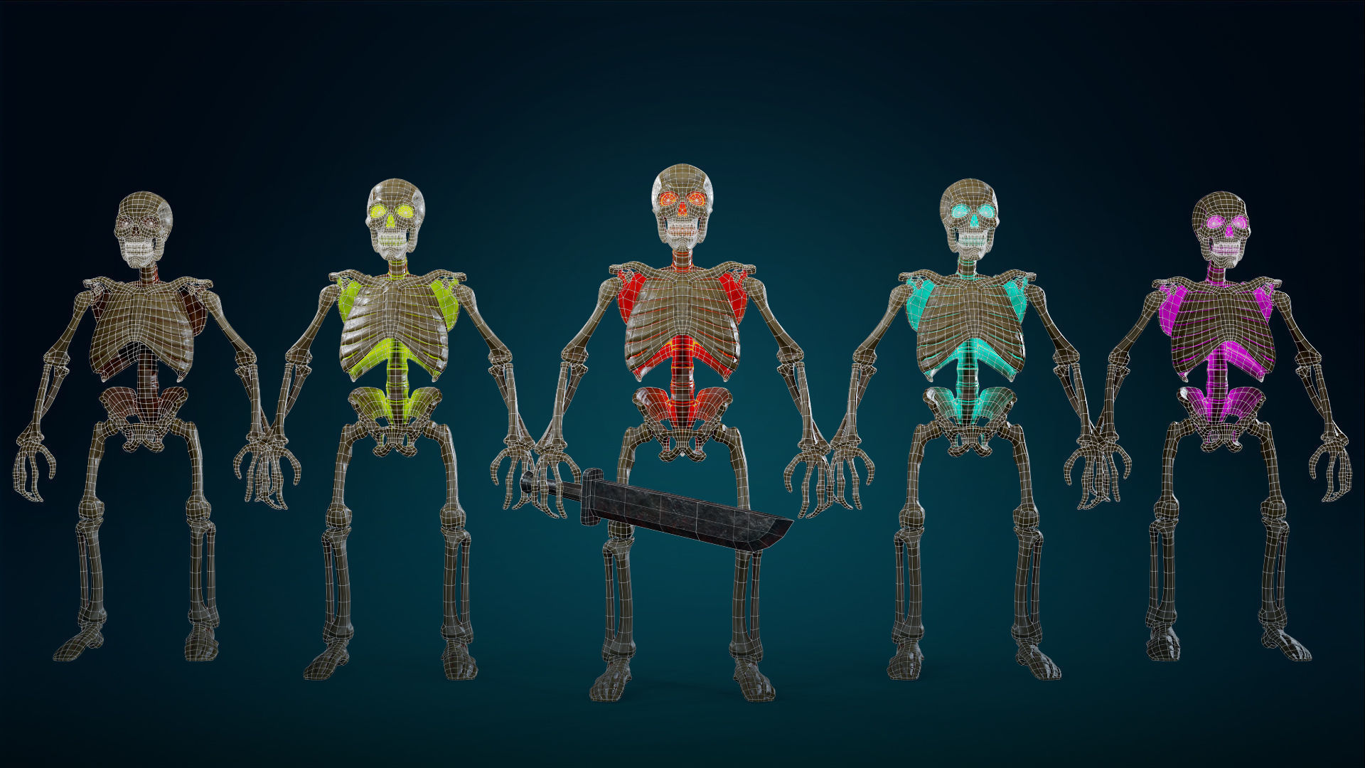 Skeleton Undead Warrior Yellow - Lowpoly - Game Ready  Low-poly 3D model_3