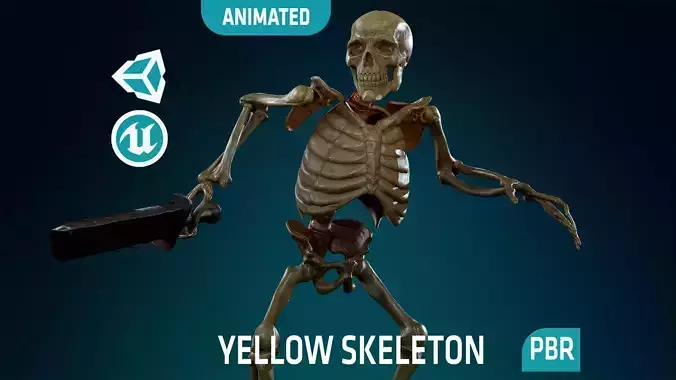 Skeleton Undead Warrior Yellow - Lowpoly - Game Ready  Low-poly 3D model