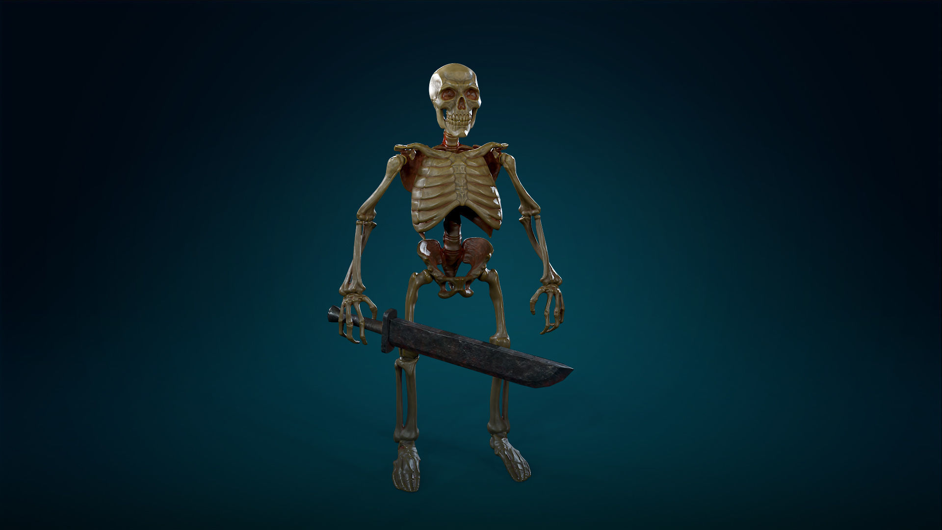 Skeleton Undead Warrior Yellow - Lowpoly - Game Ready  Low-poly 3D model_5
