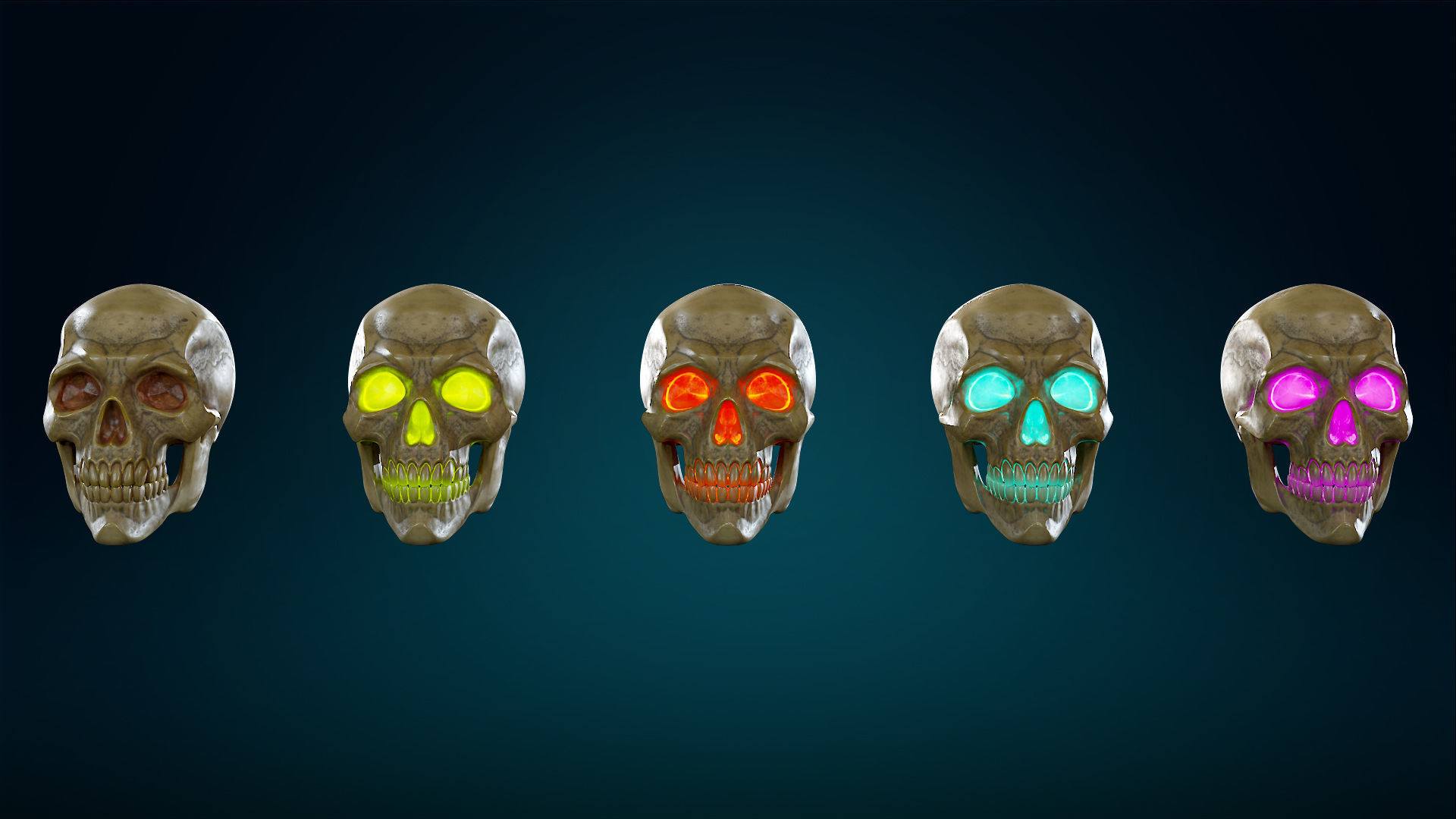 Human Skeleton Skull - Yellow - Lowpoly - Game Ready Low-poly 3D model_2