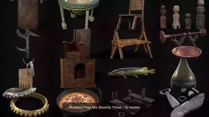 Medieval Prop Mix Seventy Three 3D Model Collection