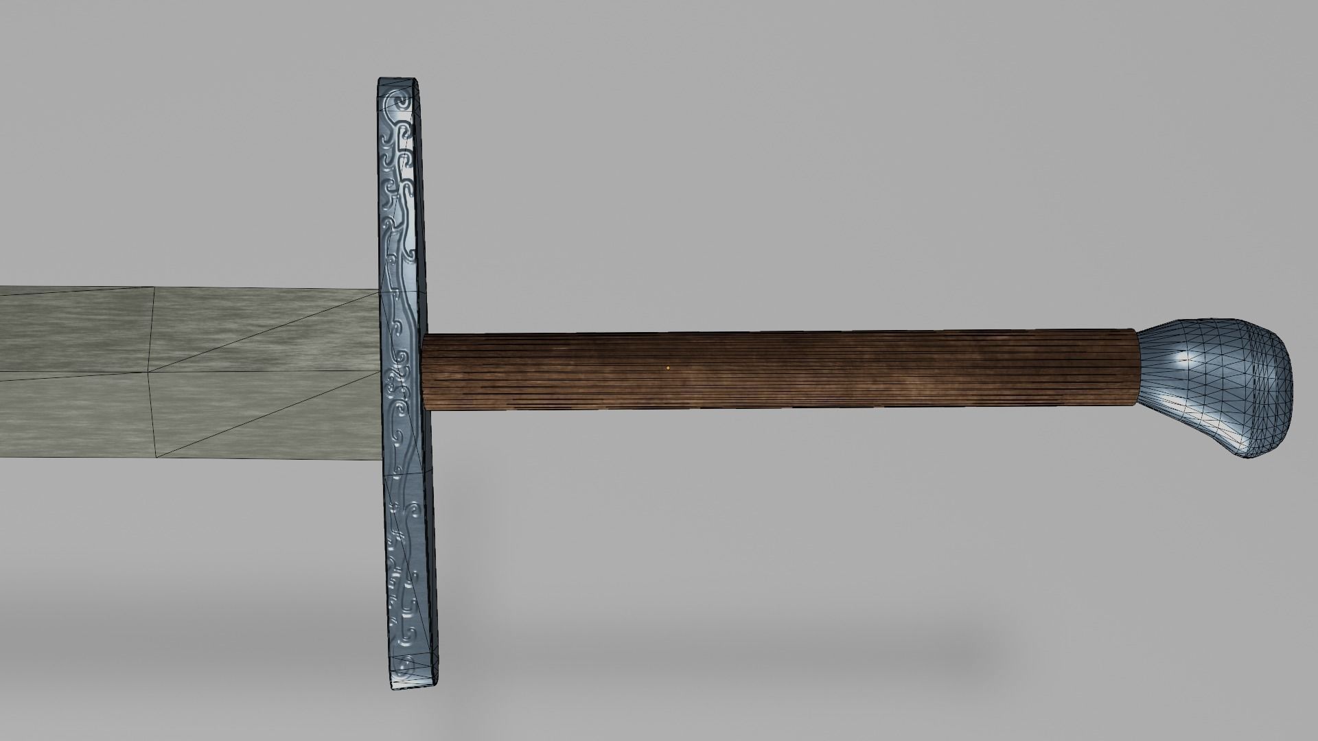Spatha sword with Grossmesser handle Low-poly 3D model_12