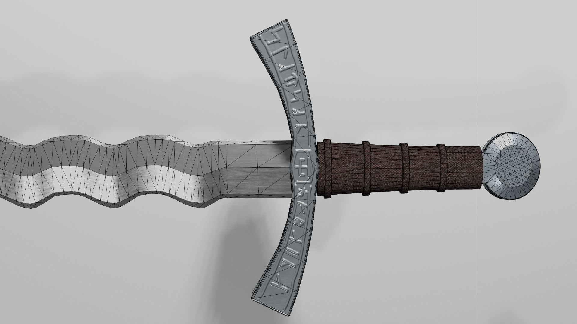 Flamberge sword with Falchion handle Low-poly 3D model_12