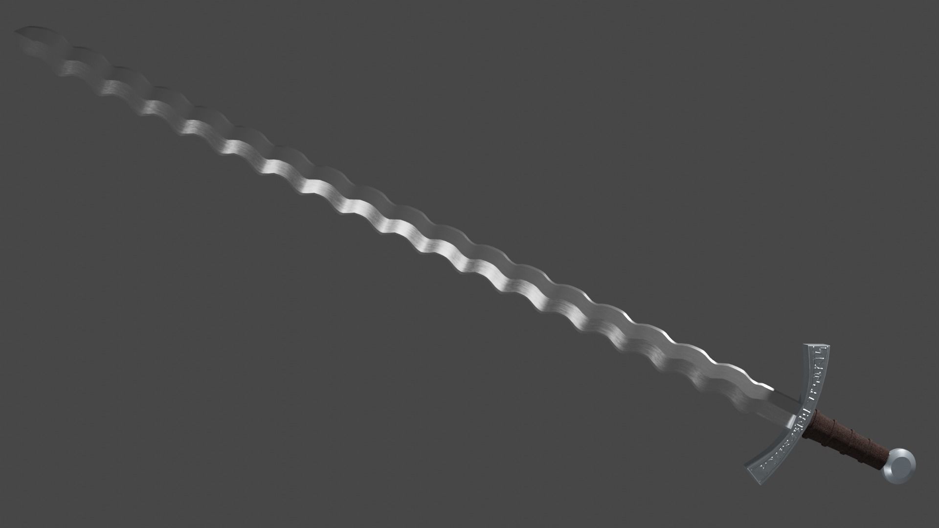 Flamberge sword with Falchion handle Low-poly 3D model_3