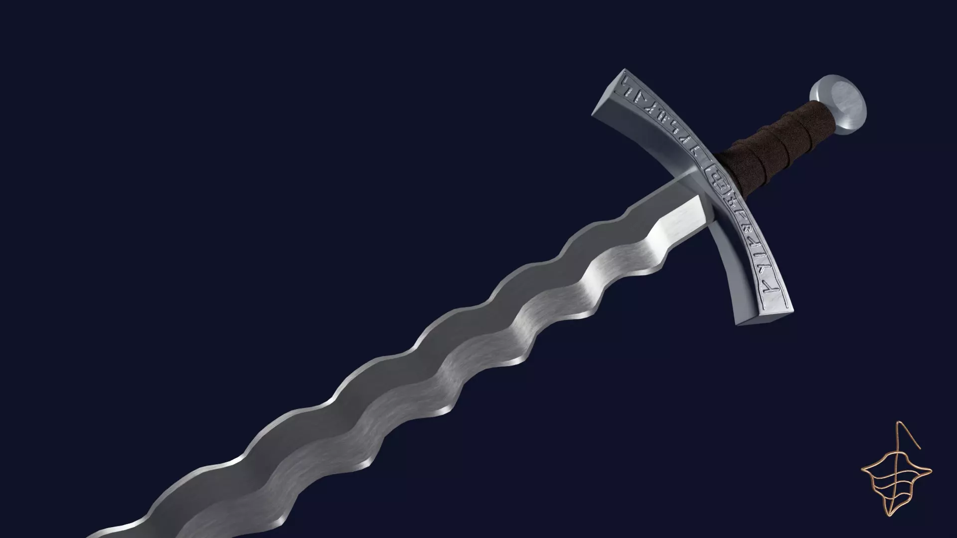 Flamberge sword with Falchion handle Low-poly 3D model_0