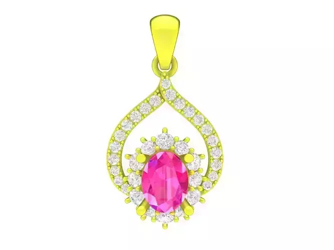 A7385 Oval Ruby Diamond Women Pendant