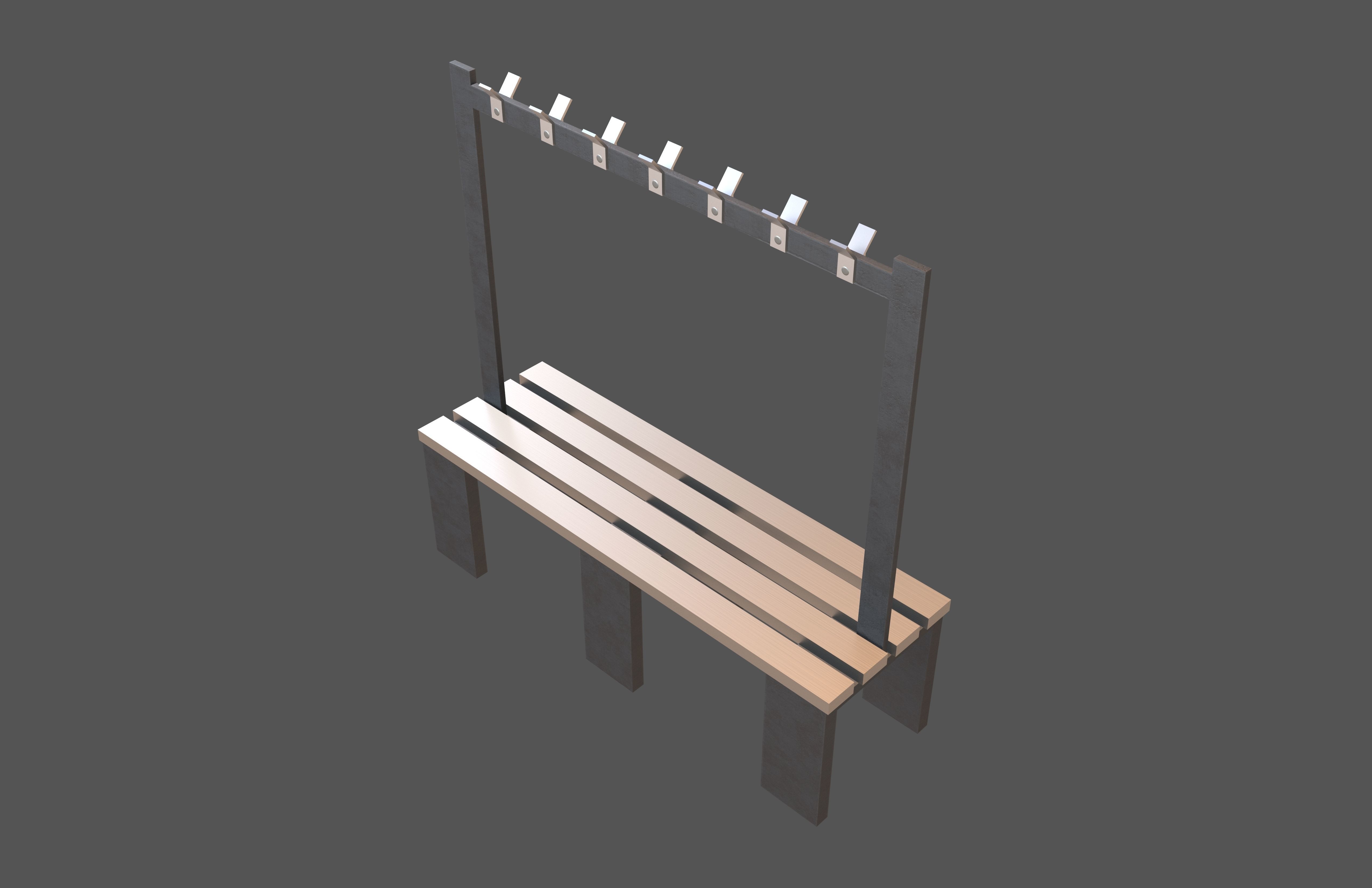 Locker Room Bench V2 003 Low-poly 3D model_2