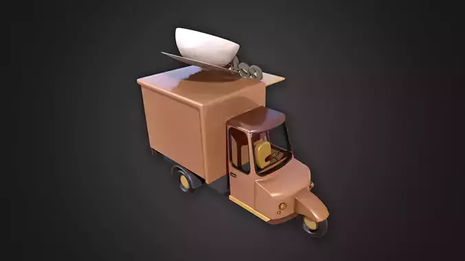 Asset - Cartoons - Food Car -  Tricycle Coffee 3D model