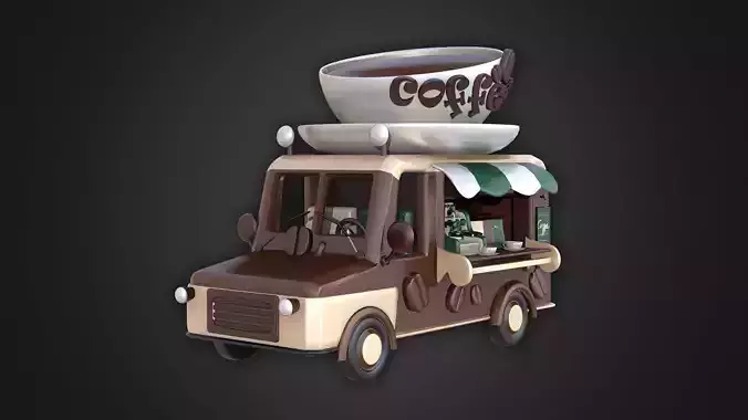 Asset - Cartoons - Food Car -  Car Coffee 3D model