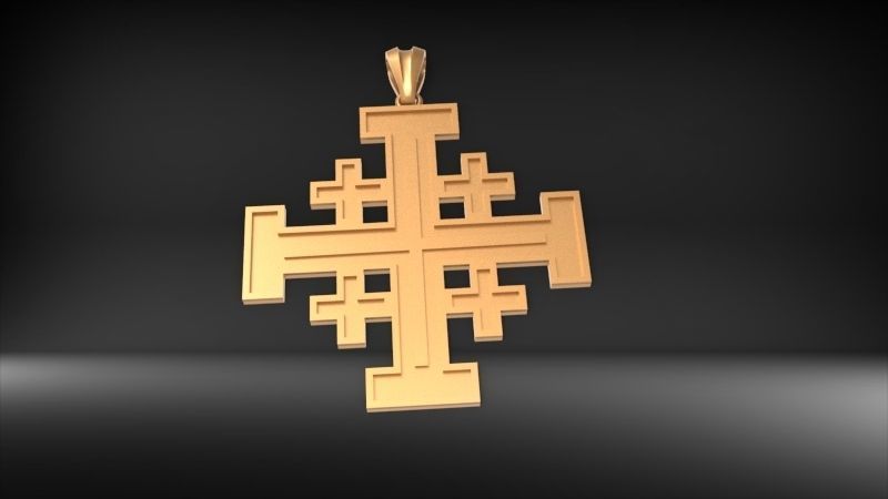 Jerusalem Crusaders Cross Pendant Necklace Charm Jewelry 3D print model_2