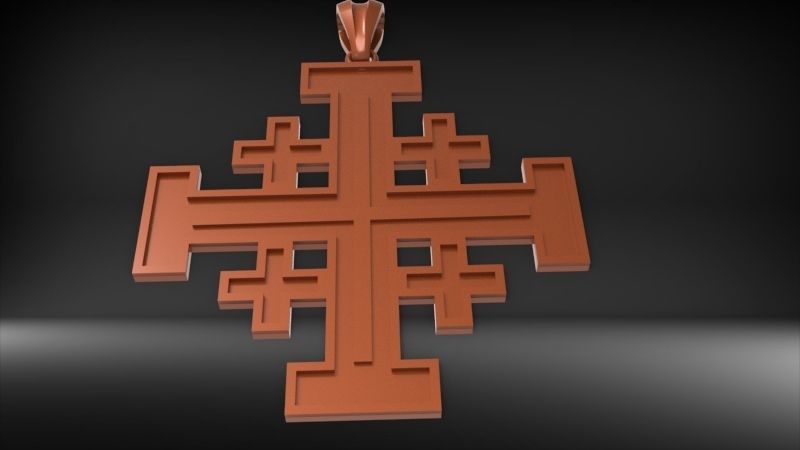 Jerusalem Crusaders Cross Pendant Necklace Charm Jewelry 3D print model_9