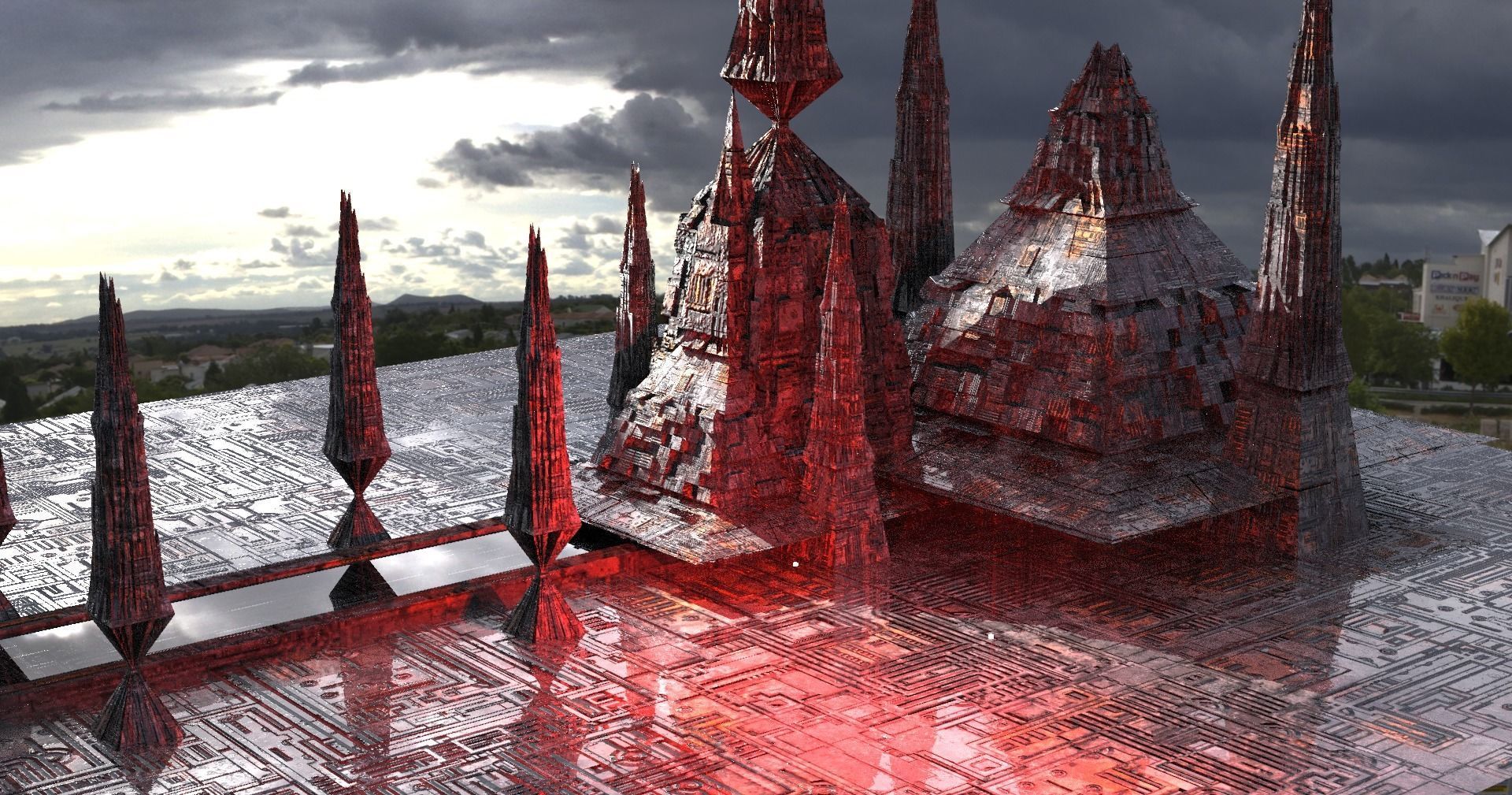 Karnak Sci fi Exterior temples Molten lava pyramid Low-poly 3D model_1