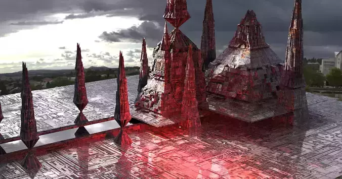 Karnak Sci fi Exterior temples Molten lava pyramid Low-poly 3D model