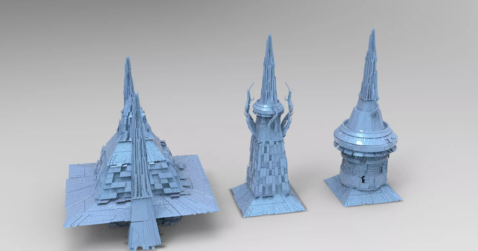 Karnak Tower sci fi 4 models Low-poly 3D model_0