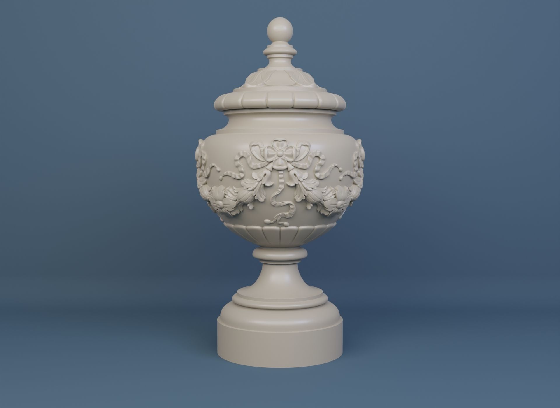 Urn with floral motifs and ribbons decorations 3D model_1