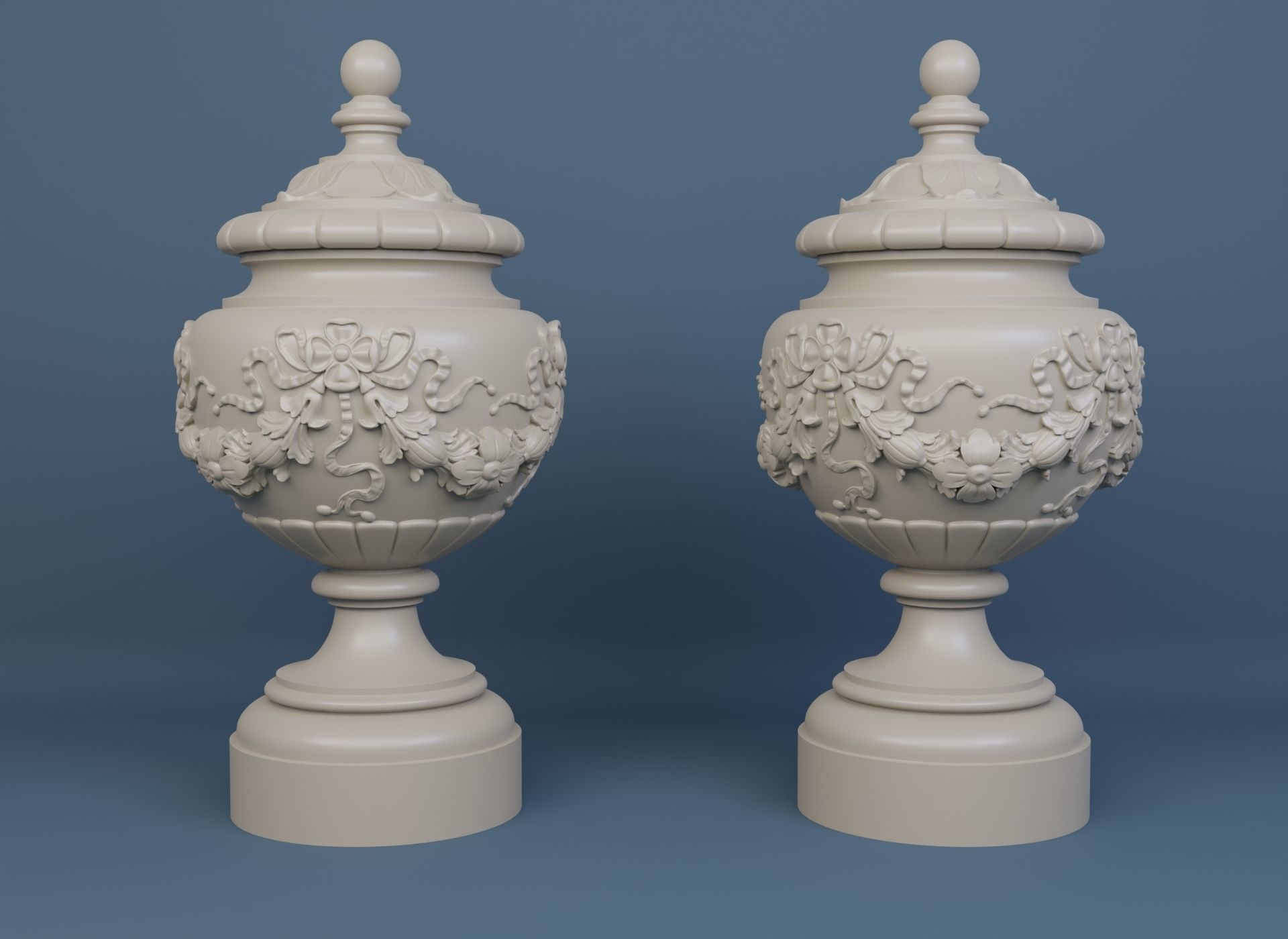 Urn with floral motifs and ribbons decorations 3D model_2