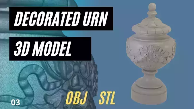 Urn with floral motifs and ribbons decorations 3D model