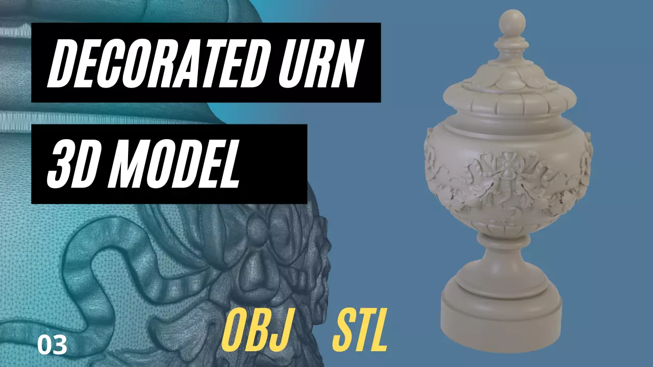 Urn with floral motifs and ribbons decorations 3D model_0