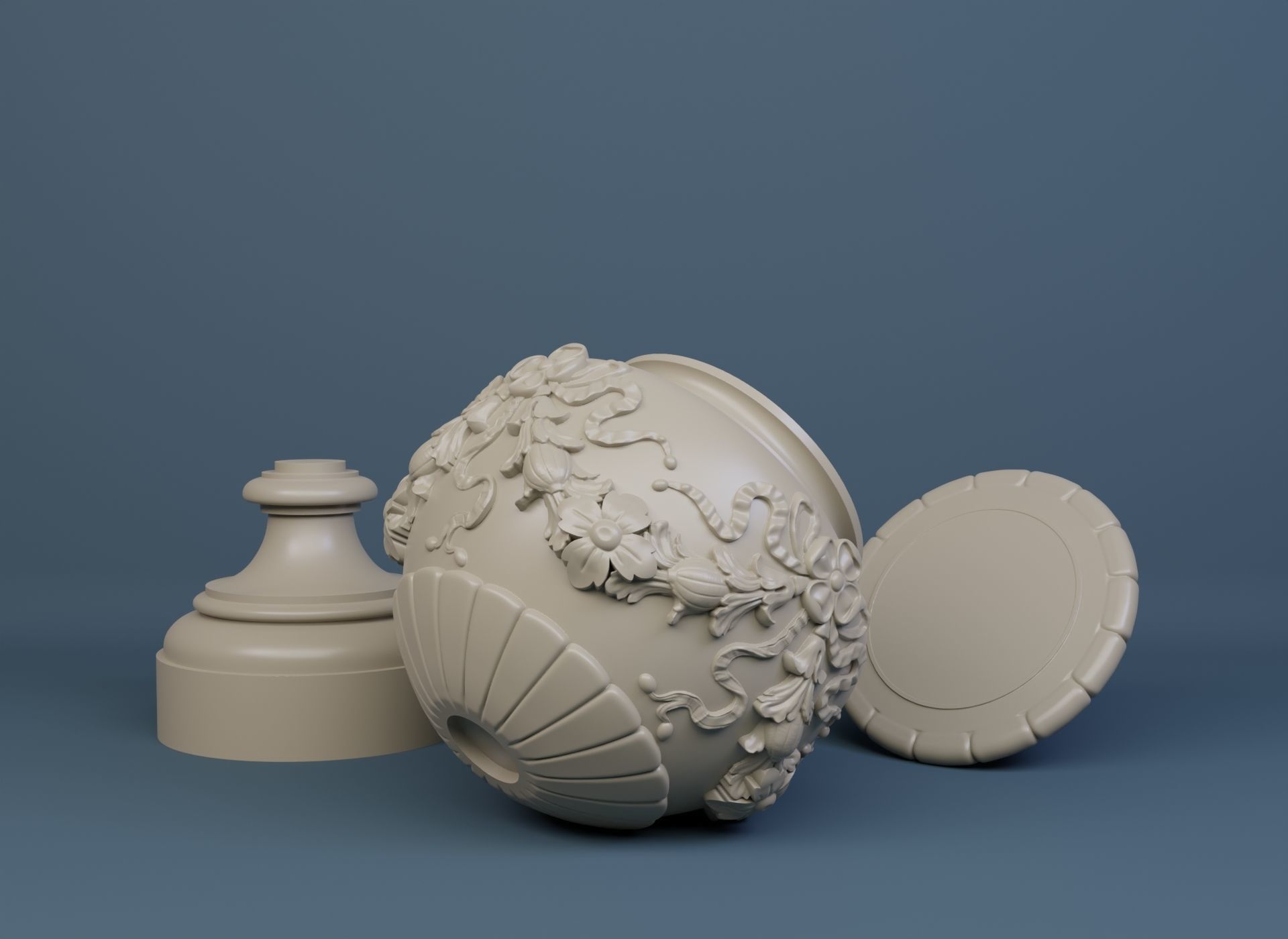 Urn with floral motifs and ribbons decorations 3D model_3