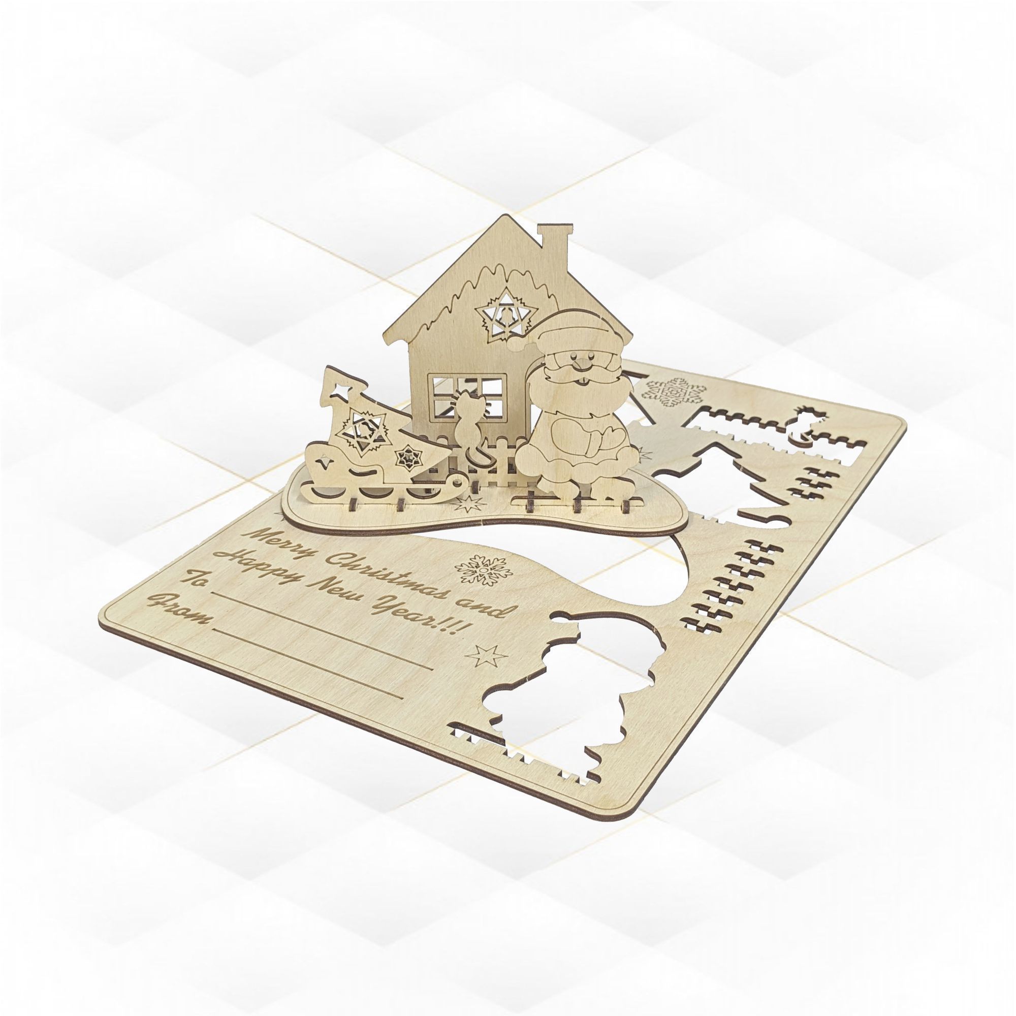 Christmas Greeting Card laser cutting plan 3D print model_2