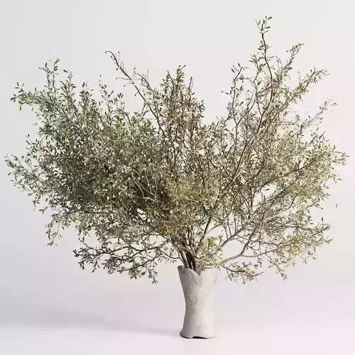 decorative plant branch with concrete dirty vase Low-poly 3D model